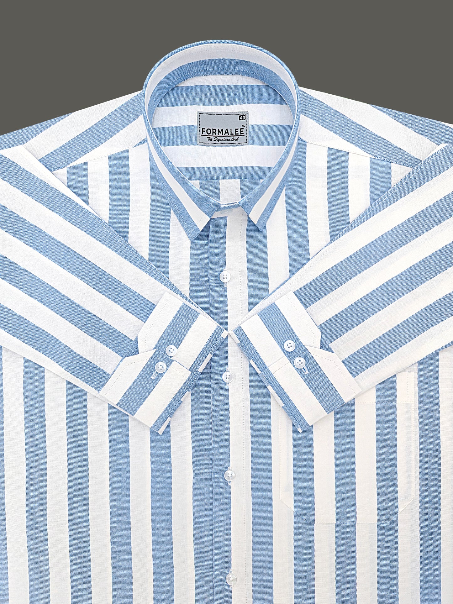 Signature Premium Cotton Bluish Stripe On White Formal Shirt