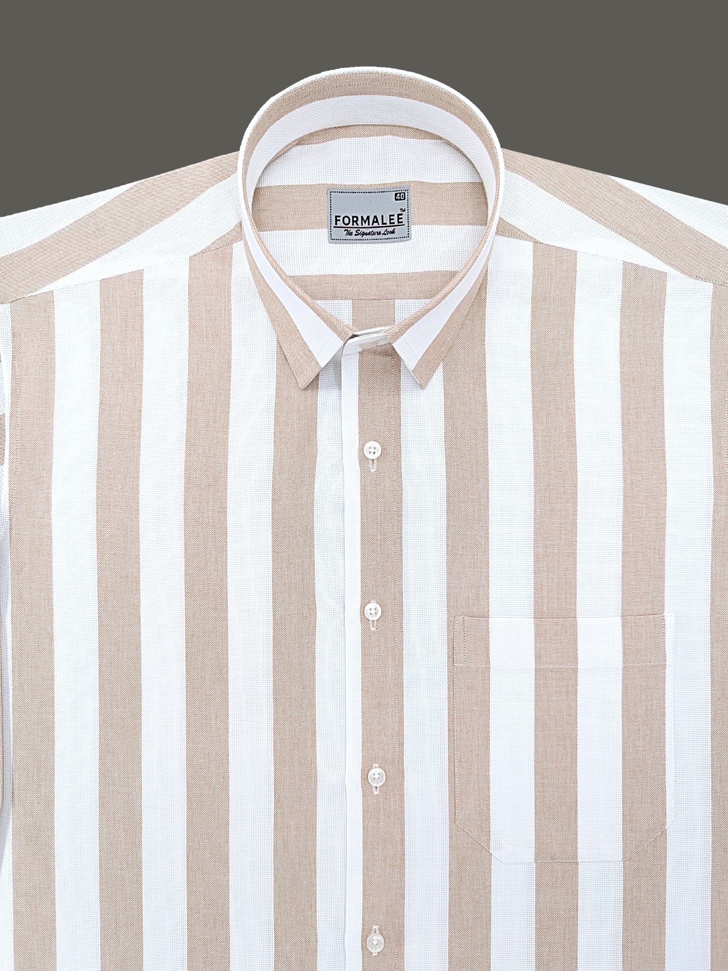 Signature Luxurious Linen Cotton Brown Stripe On White Formal Shirt