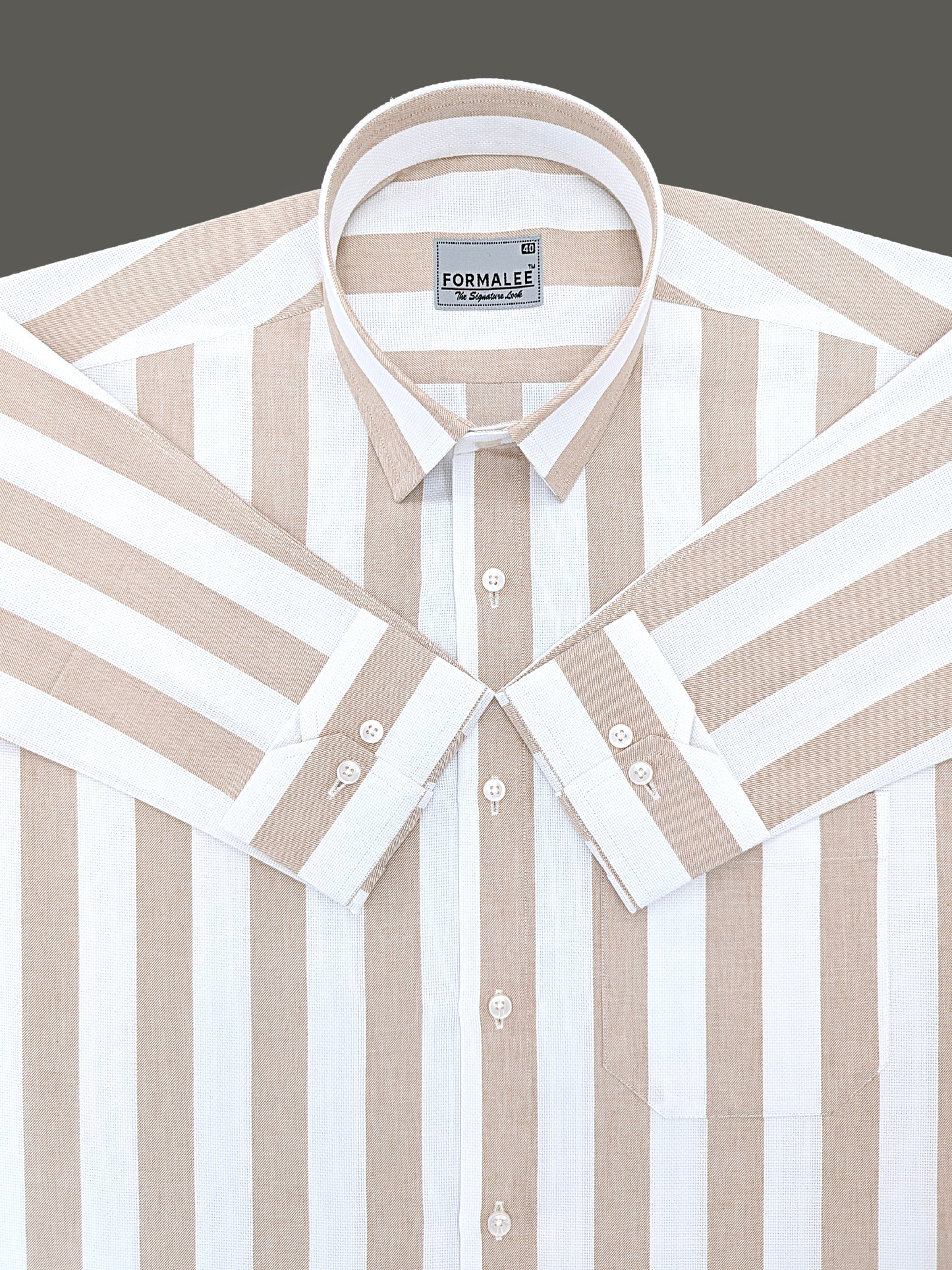 Signature Luxurious Linen Cotton Brown Stripe On White Formal Shirt