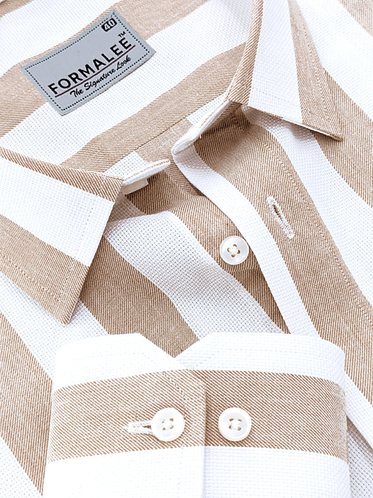 Signature Luxurious Linen Cotton Brown Stripe On White Formal Shirt