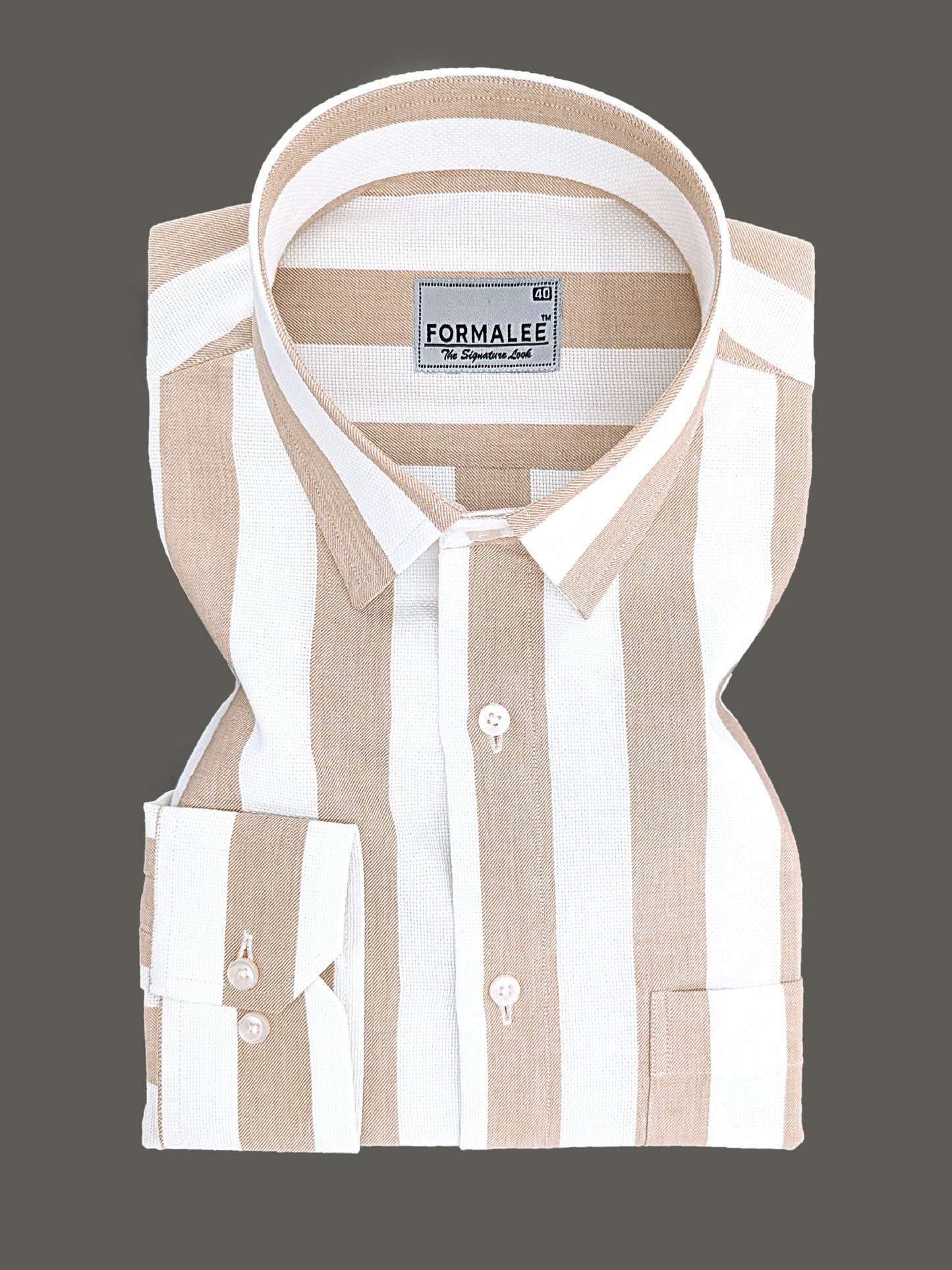Signature Luxurious Linen Cotton Brown Stripe On White Formal Shirt