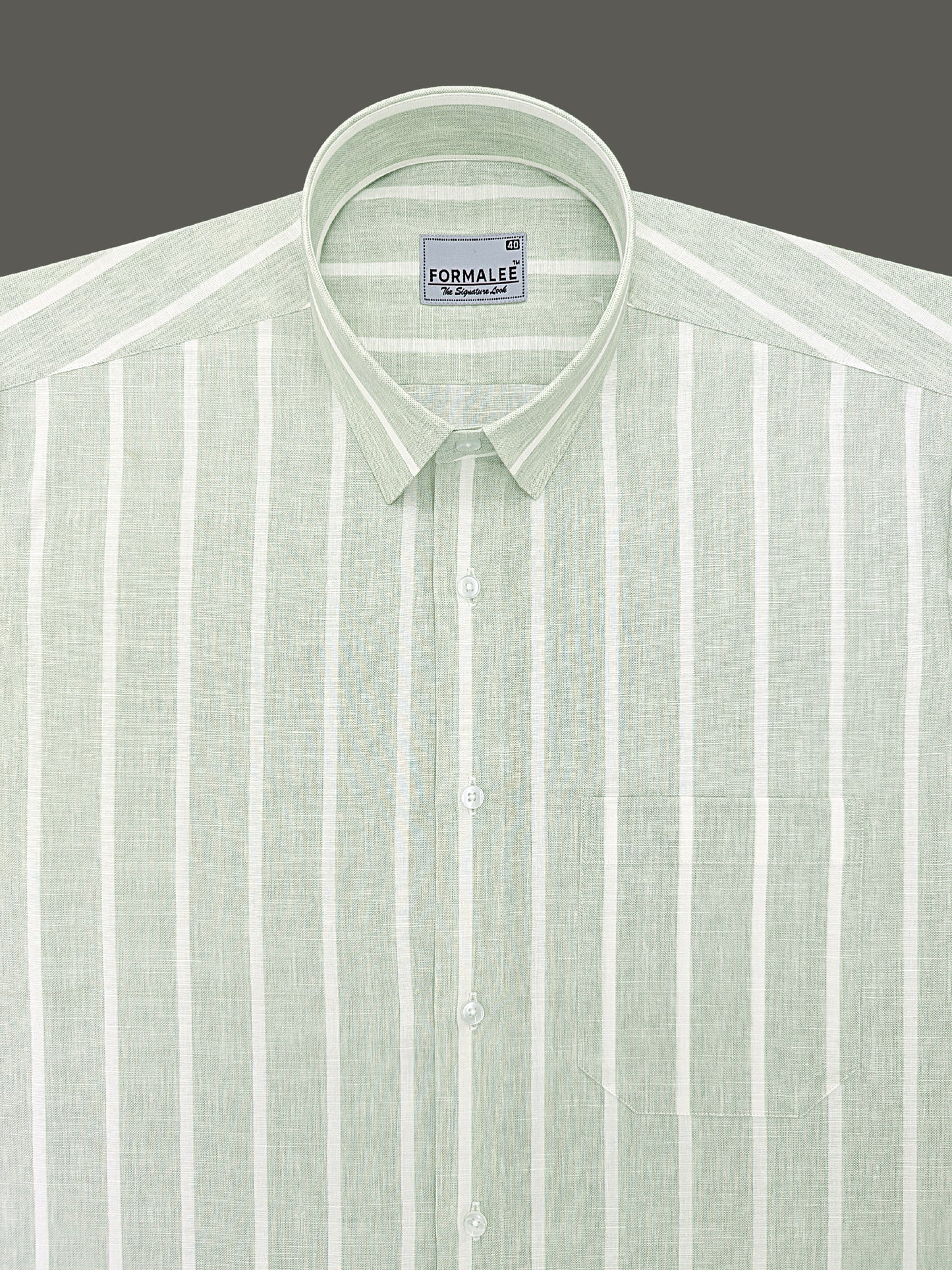 Monarchial Premium Linen Cotton White Line On Slate Green Formal Shirt