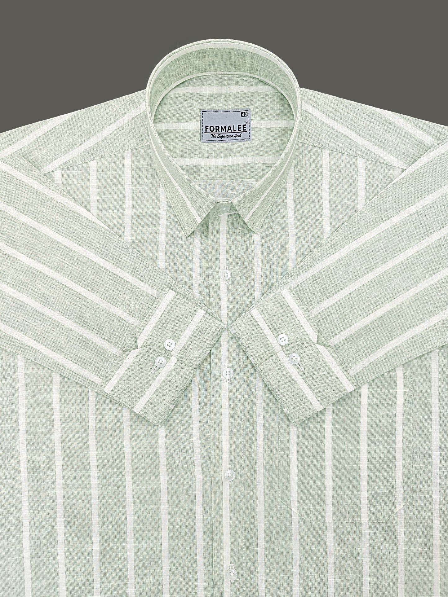 Monarchial Premium Linen Cotton White Line On Slate Green Formal Shirt