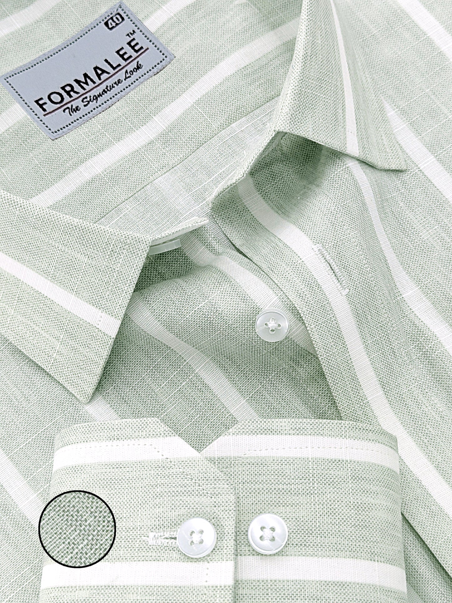 Monarchial Premium Linen Cotton White Line On Slate Green Formal Shirt
