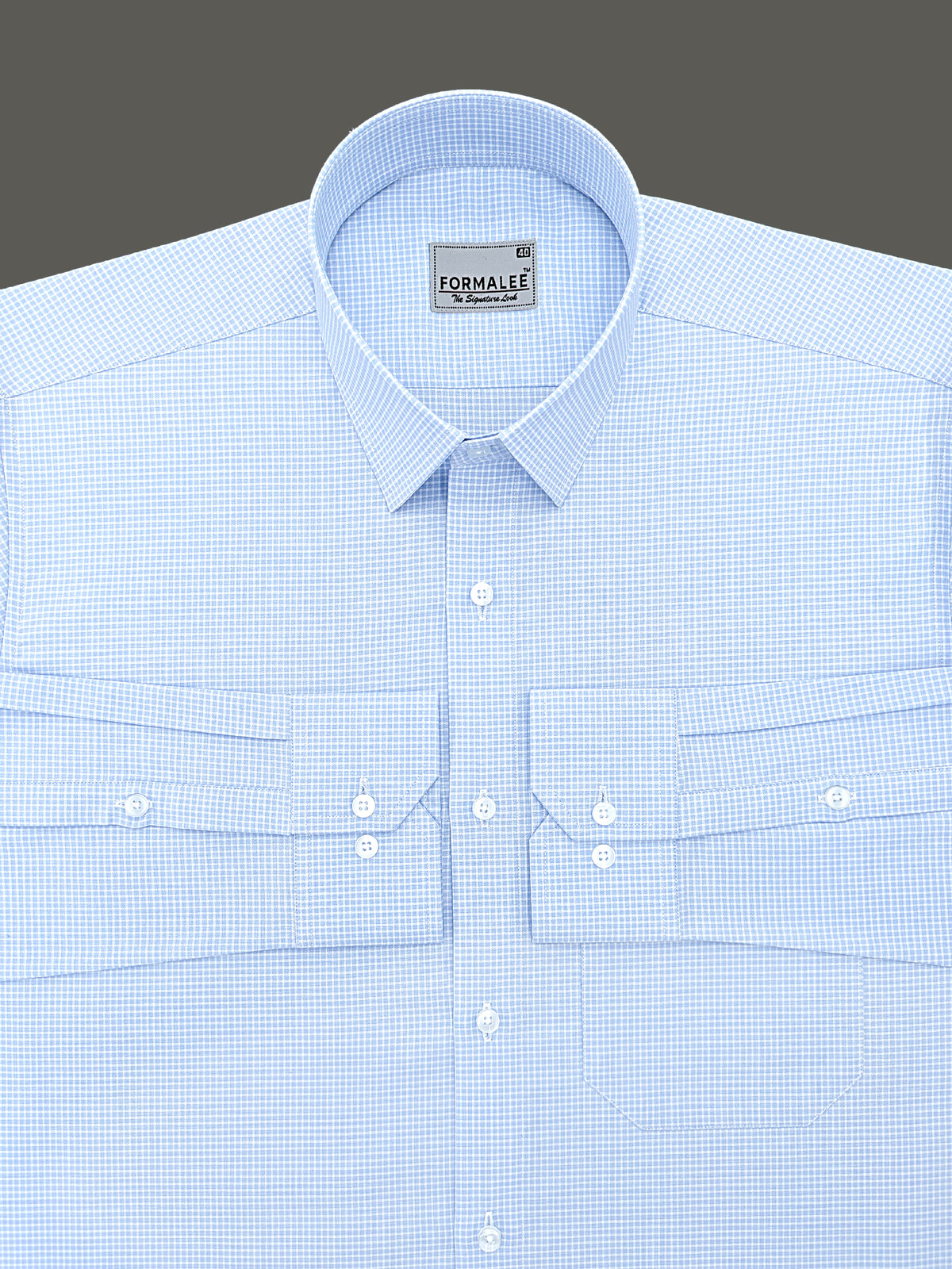 Aurelian Premium Cotton Light Blue Checks Formal Shirt