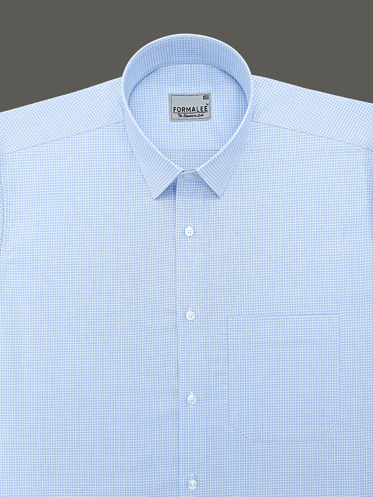 Aurelian Premium Cotton Light Blue Checks Formal Shirt