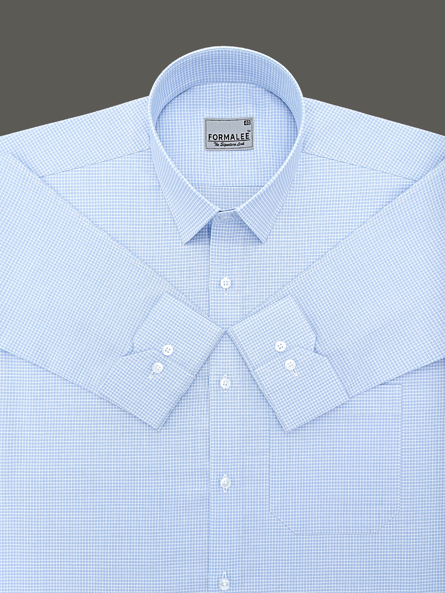Aurelian Premium Cotton Light Blue Checks Formal Shirt