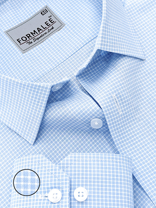 Aurelian Premium Cotton Light Blue Checks Formal Shirt