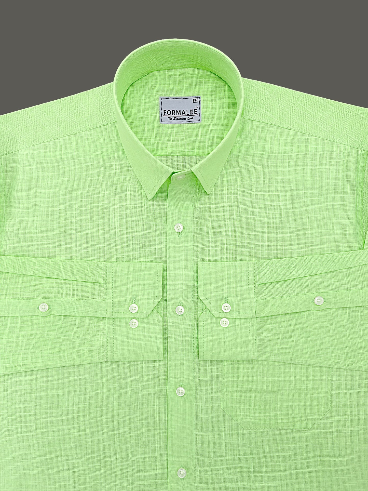 Luxurious French Linen Pista Green Formal Shirt