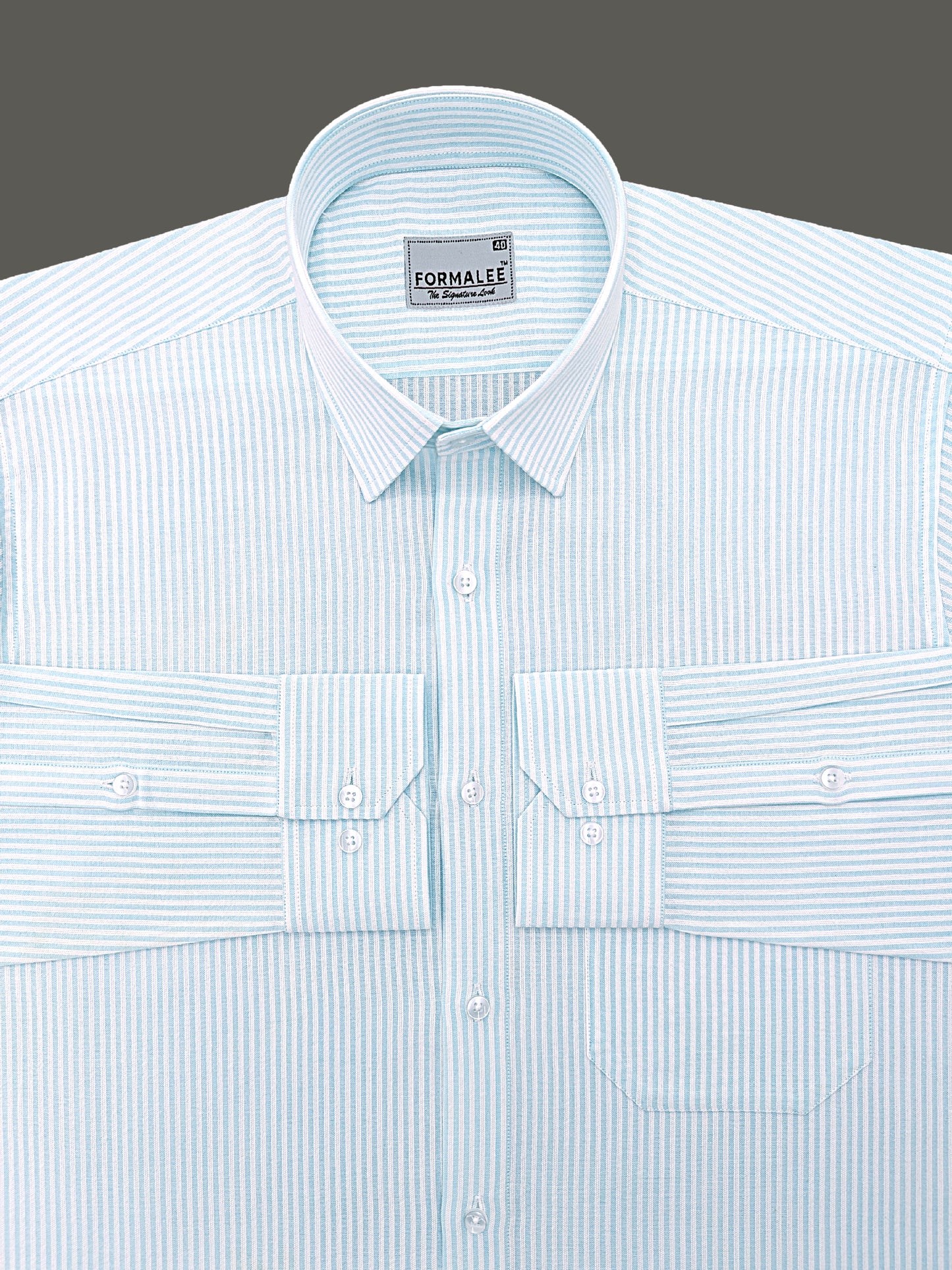 Verona Premium Linen Cotton White Stripe On Cyan Formal Shirt
