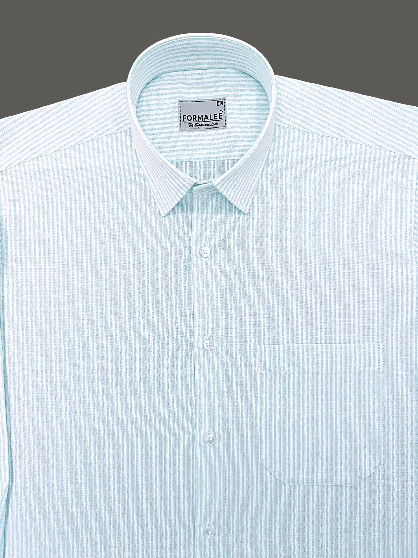 Verona Premium Linen Cotton White Stripe On Cyan Formal Shirt