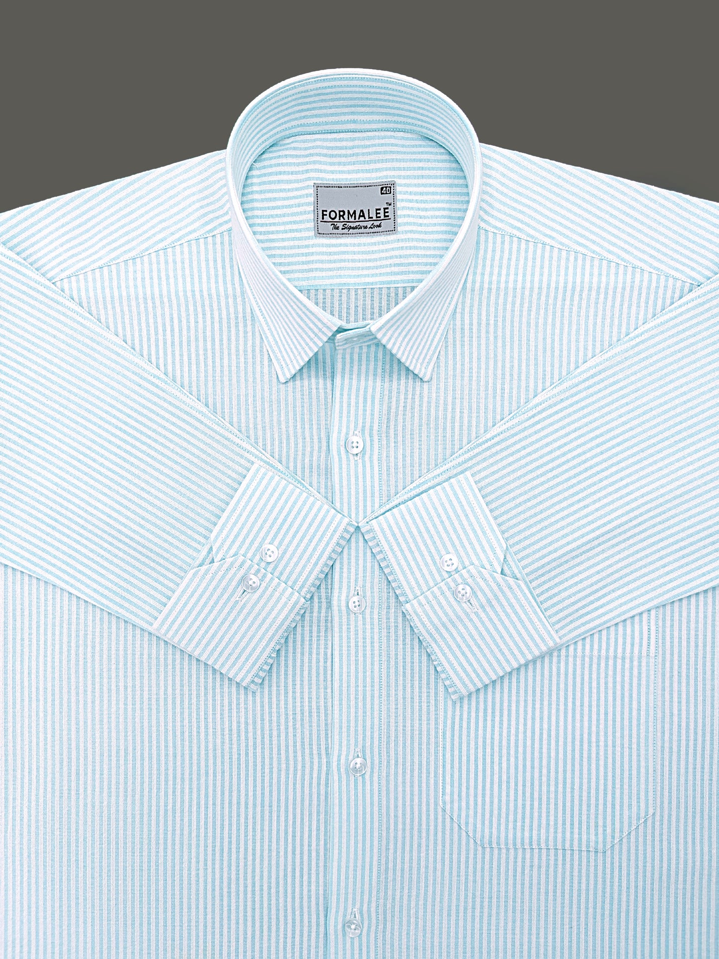Verona Premium Linen Cotton White Stripe On Cyan Formal Shirt