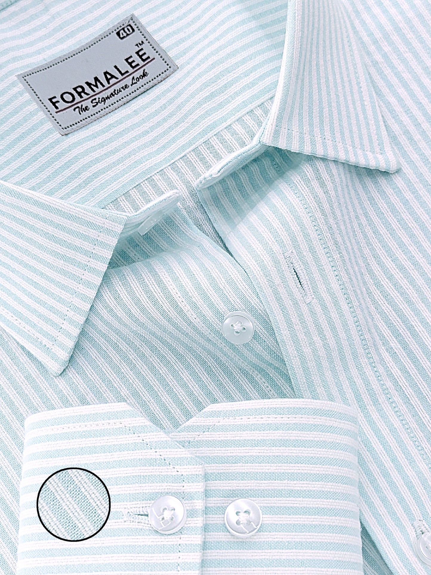 Verona Premium Linen Cotton White Stripe On Cyan Formal Shirt