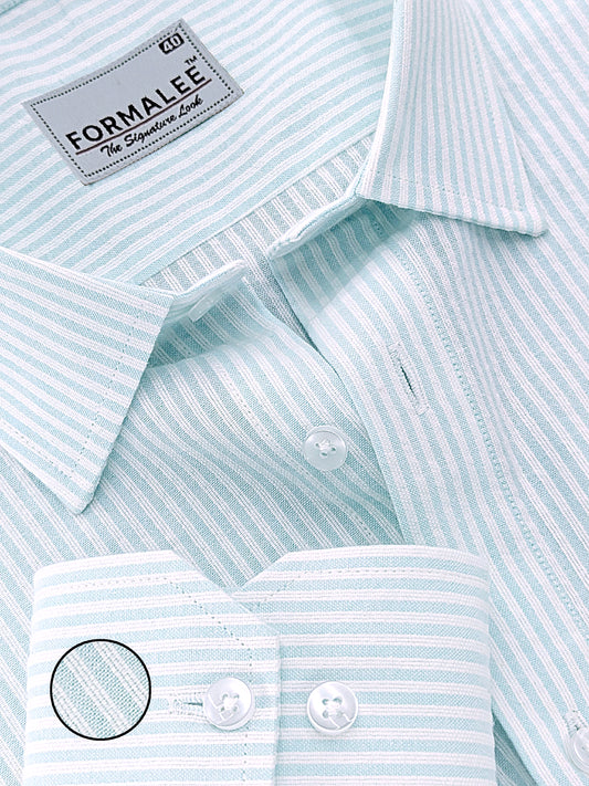 Verona Premium Linen Cotton White Stripe On Cyan Formal Shirt