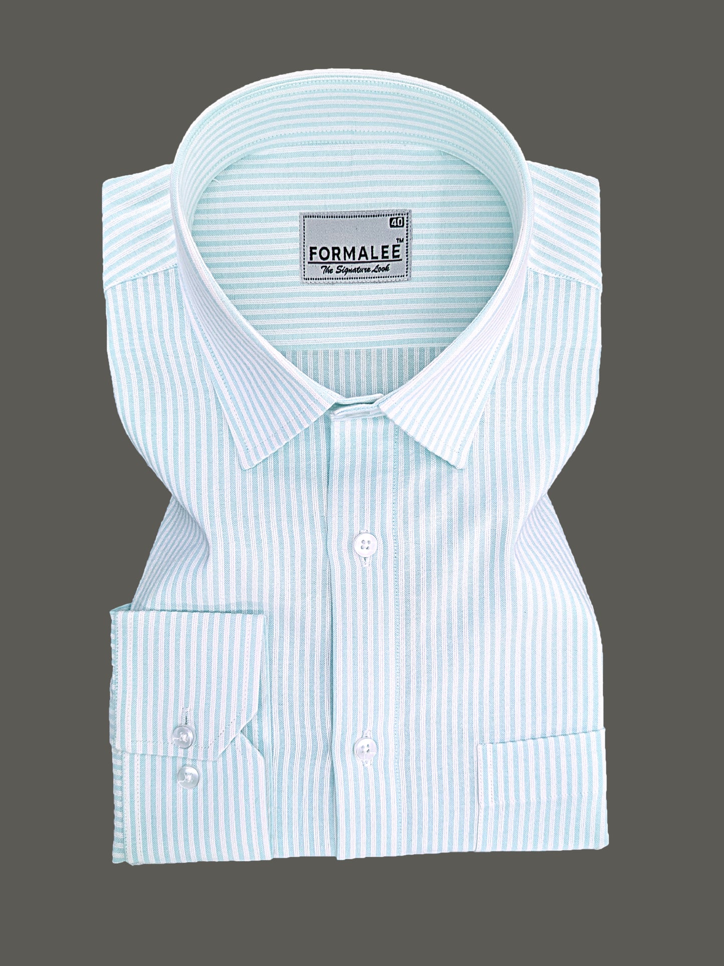 Verona Premium Linen Cotton White Stripe On Cyan Formal Shirt