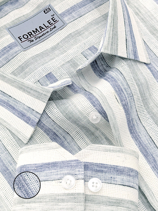 Aurelius Premium Linen Cotton Navy With Sage Green Stripe Formal Shirt