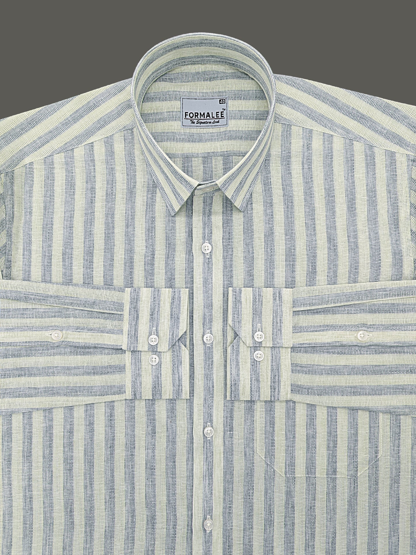 Aurelius Premium Linen Cotton Celadon Grey Stripe Formal Shirt