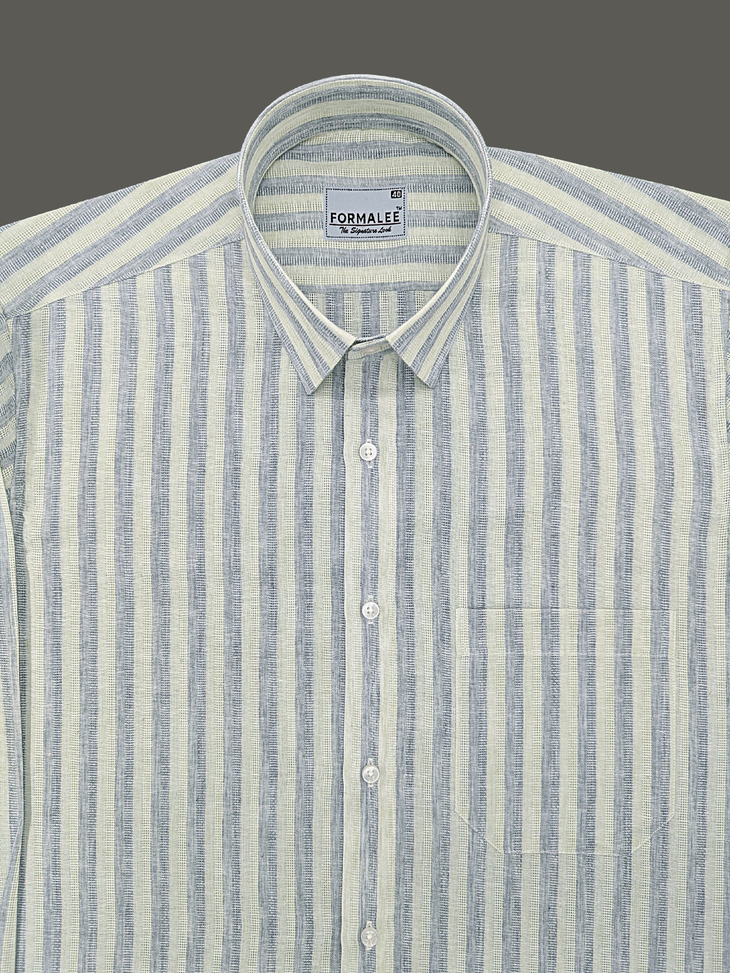 Aurelius Premium Linen Cotton Celadon Grey Stripe Formal Shirt