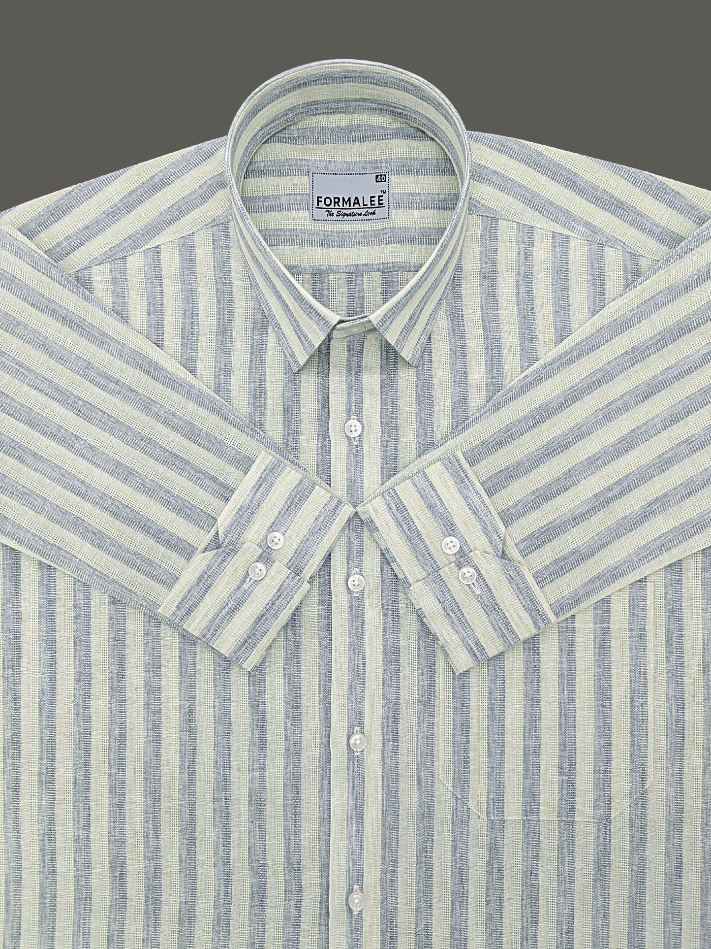 Aurelius Premium Linen Cotton Celadon Grey Stripe Formal Shirt