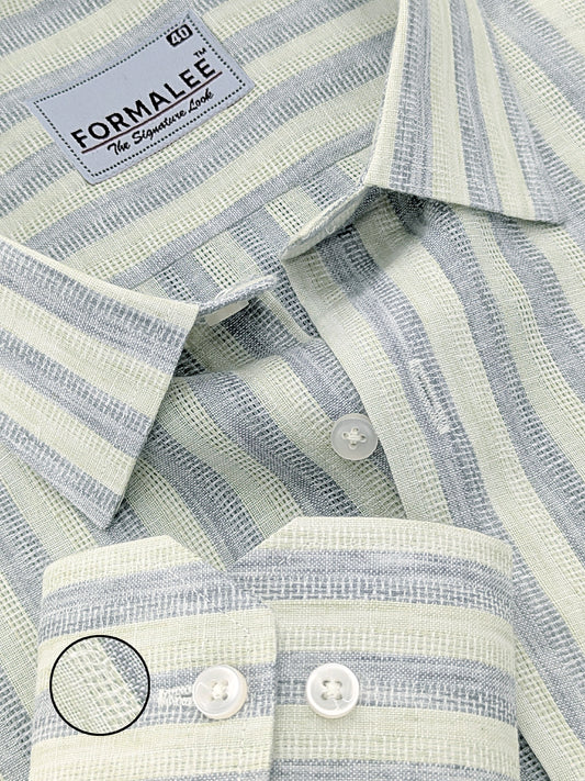 Aurelius Premium Linen Cotton Celadon Grey Stripe Formal Shirt