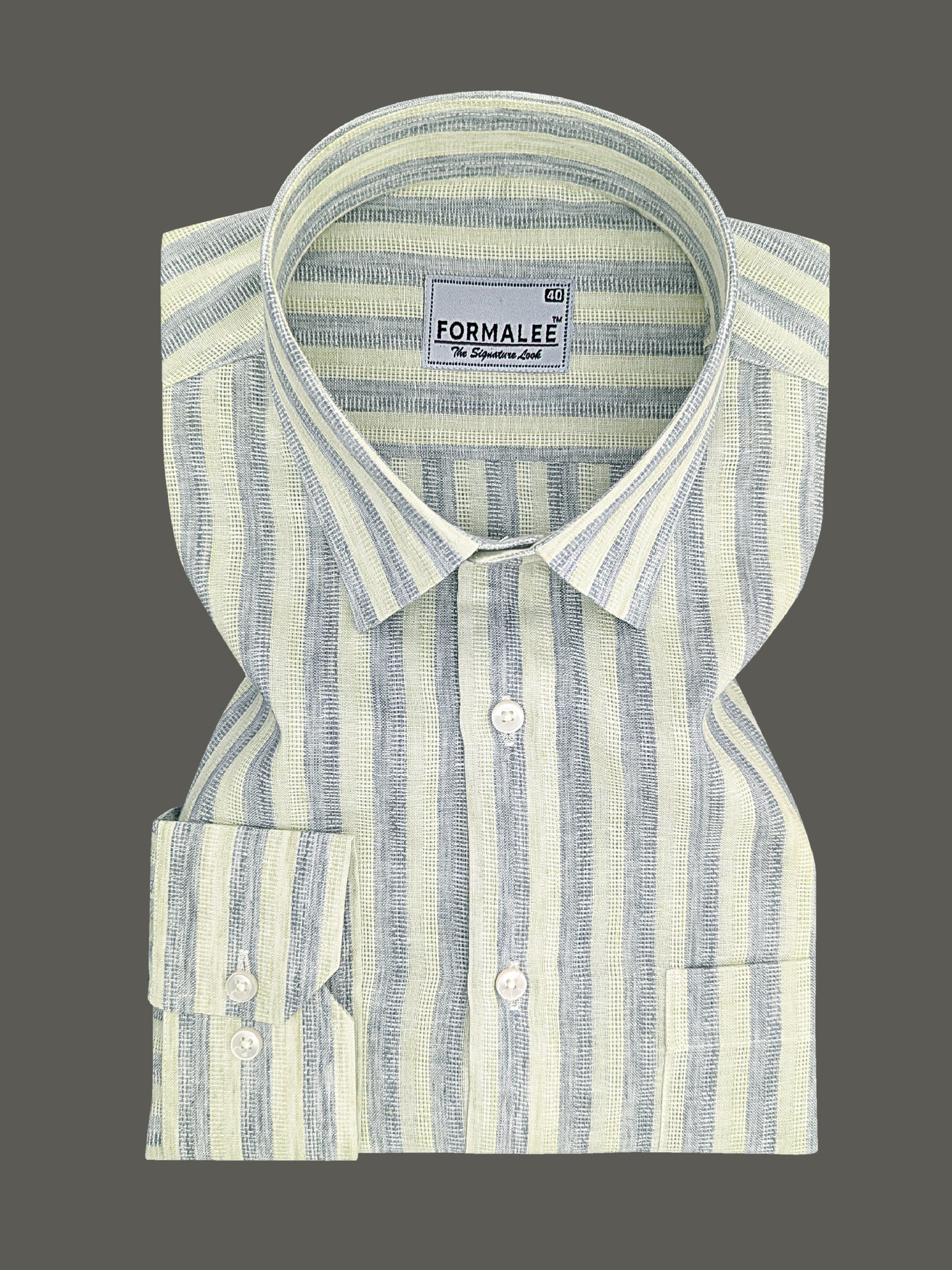 Aurelius Premium Linen Cotton Celadon Grey Stripe Formal Shirt