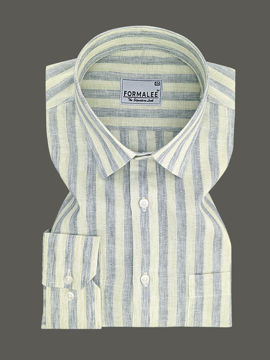 Aurelius Premium Linen Cotton Celadon Grey Stripe Formal Shirt