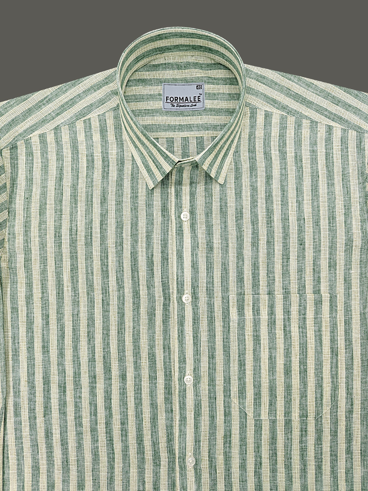 Aurelius Premium Linen Cotton Willow Green Stripe Formal Shirt