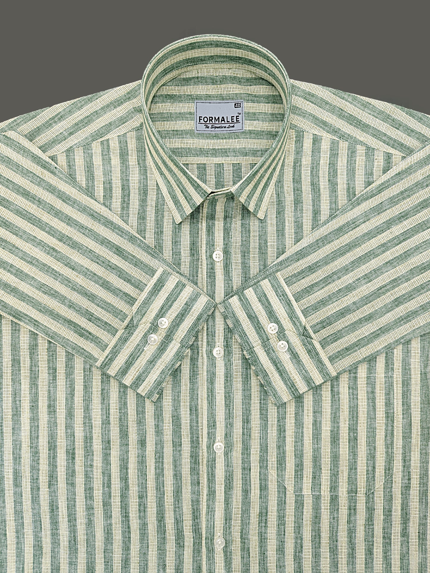 Aurelius Premium Linen Cotton Willow Green Stripe Formal Shirt