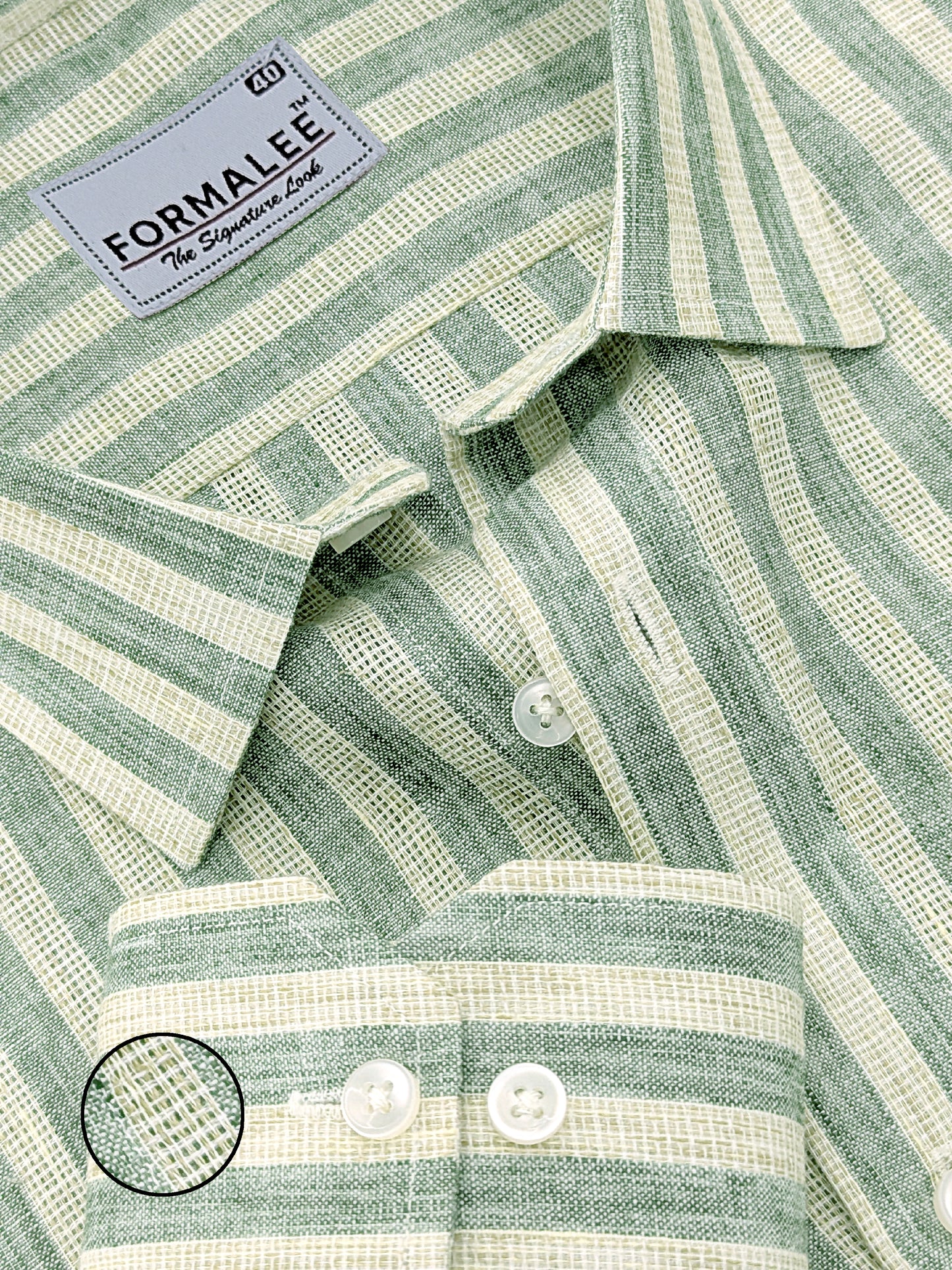 Aurelius Premium Linen Cotton Willow Green Stripe Formal Shirt