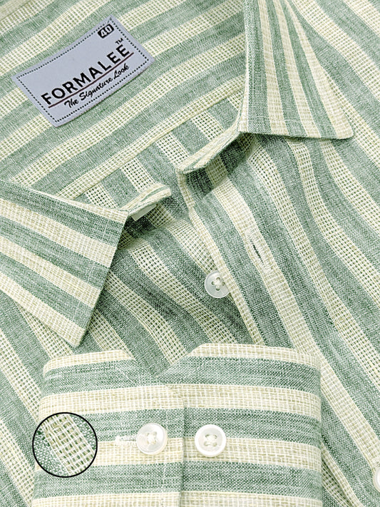 Aurelius Premium Linen Cotton Willow Green Stripe Formal Shirt