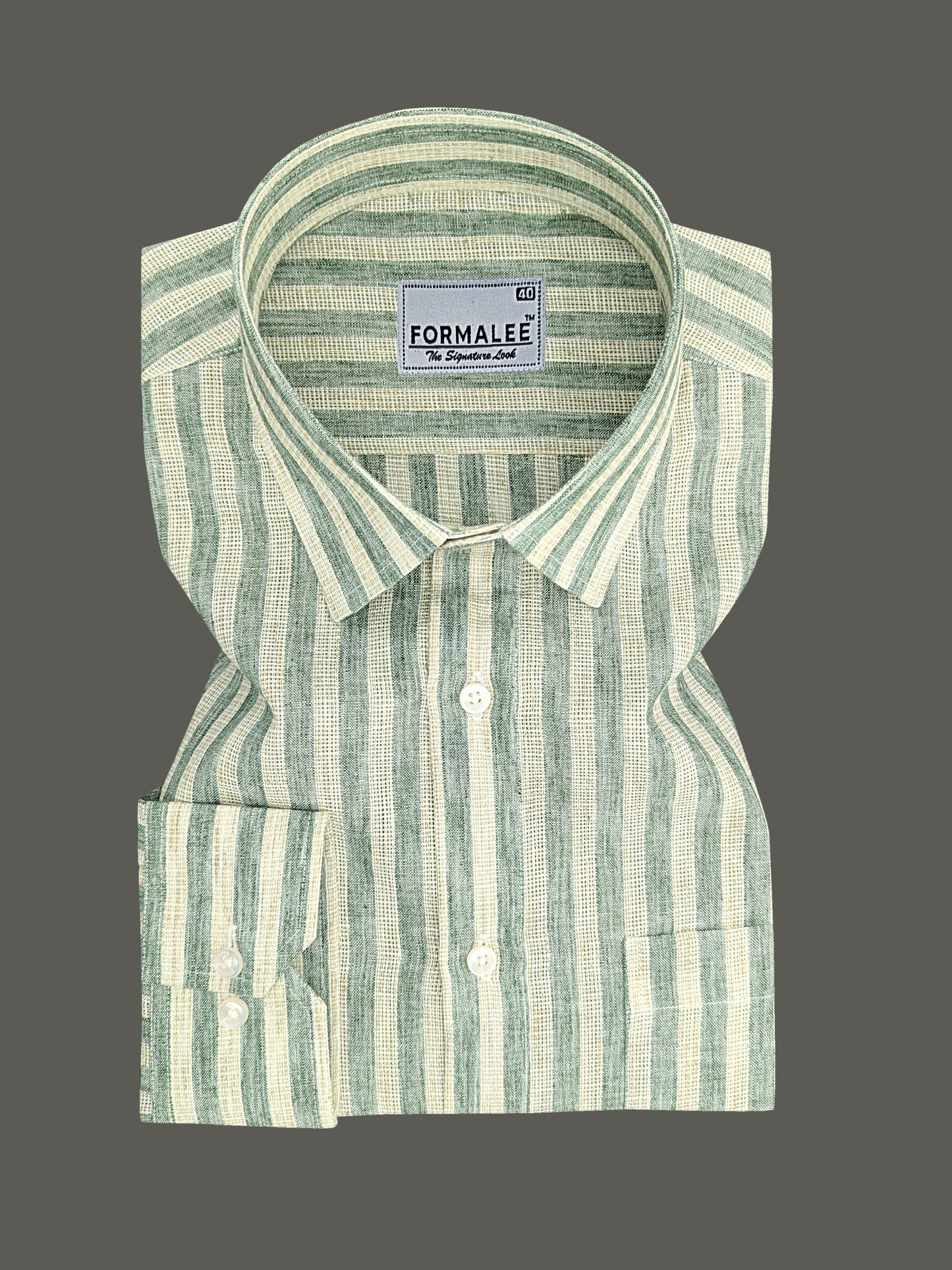 Aurelius Premium Linen Cotton Willow Green Stripe Formal Shirt