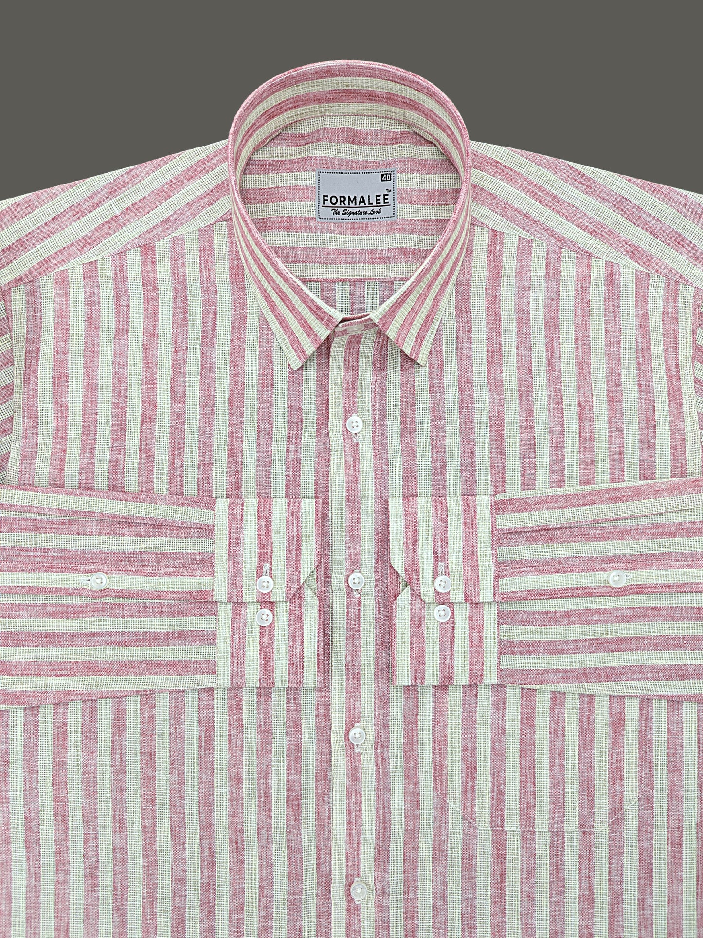Aurelius Premium Linen Cotton Dusty Rose Cream Stripe Formal Shirt