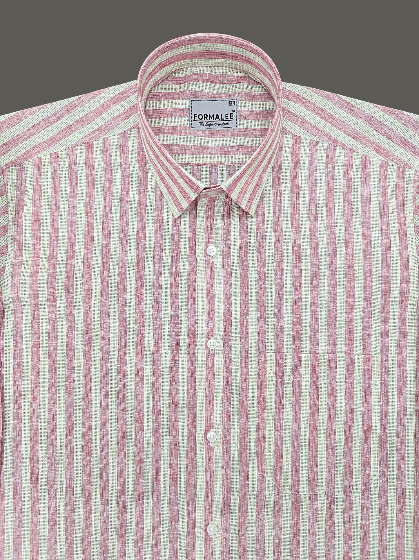 Aurelius Premium Linen Cotton Dusty Rose Cream Stripe Formal Shirt