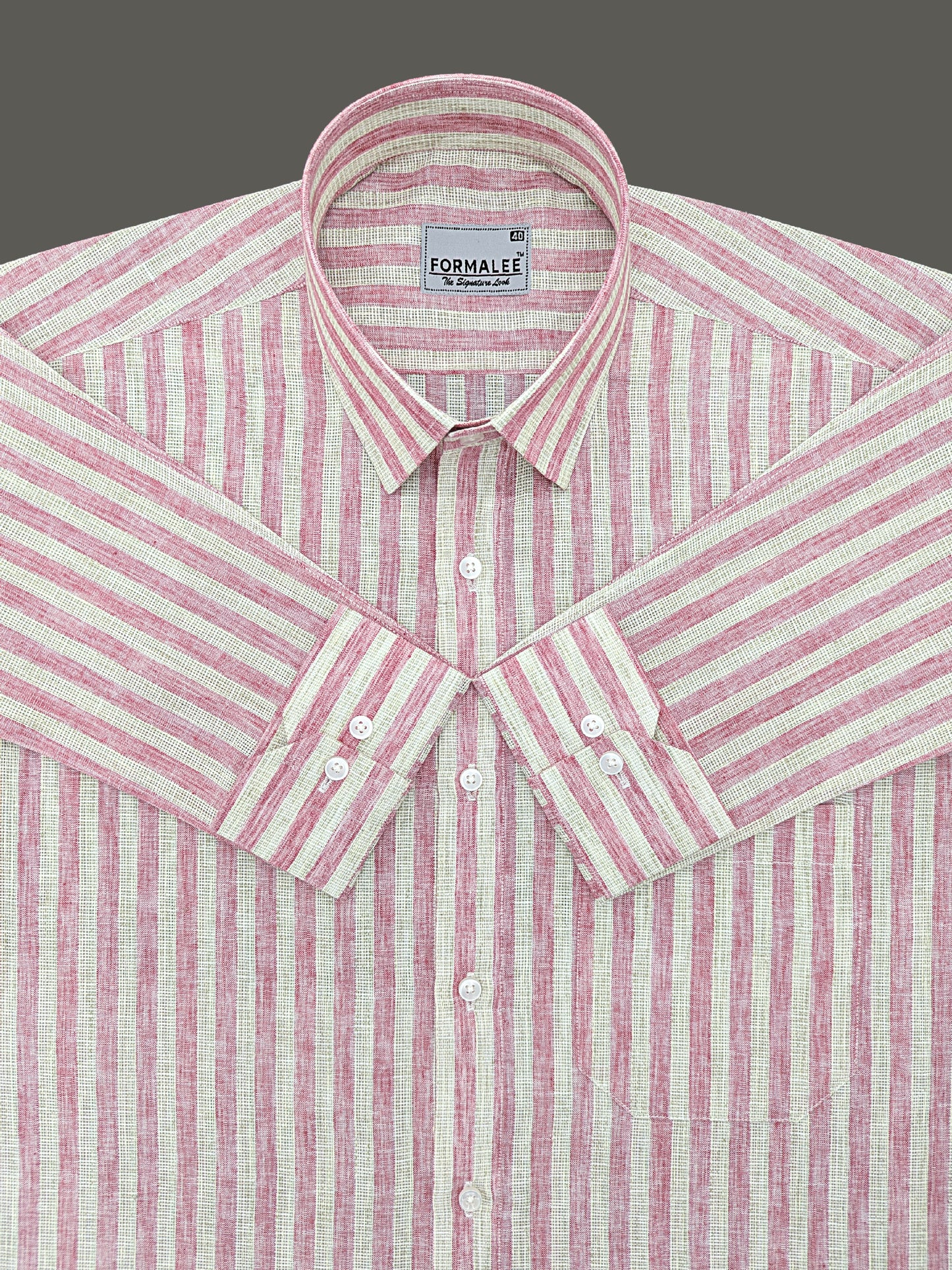 Aurelius Premium Linen Cotton Dusty Rose Cream Stripe Formal Shirt