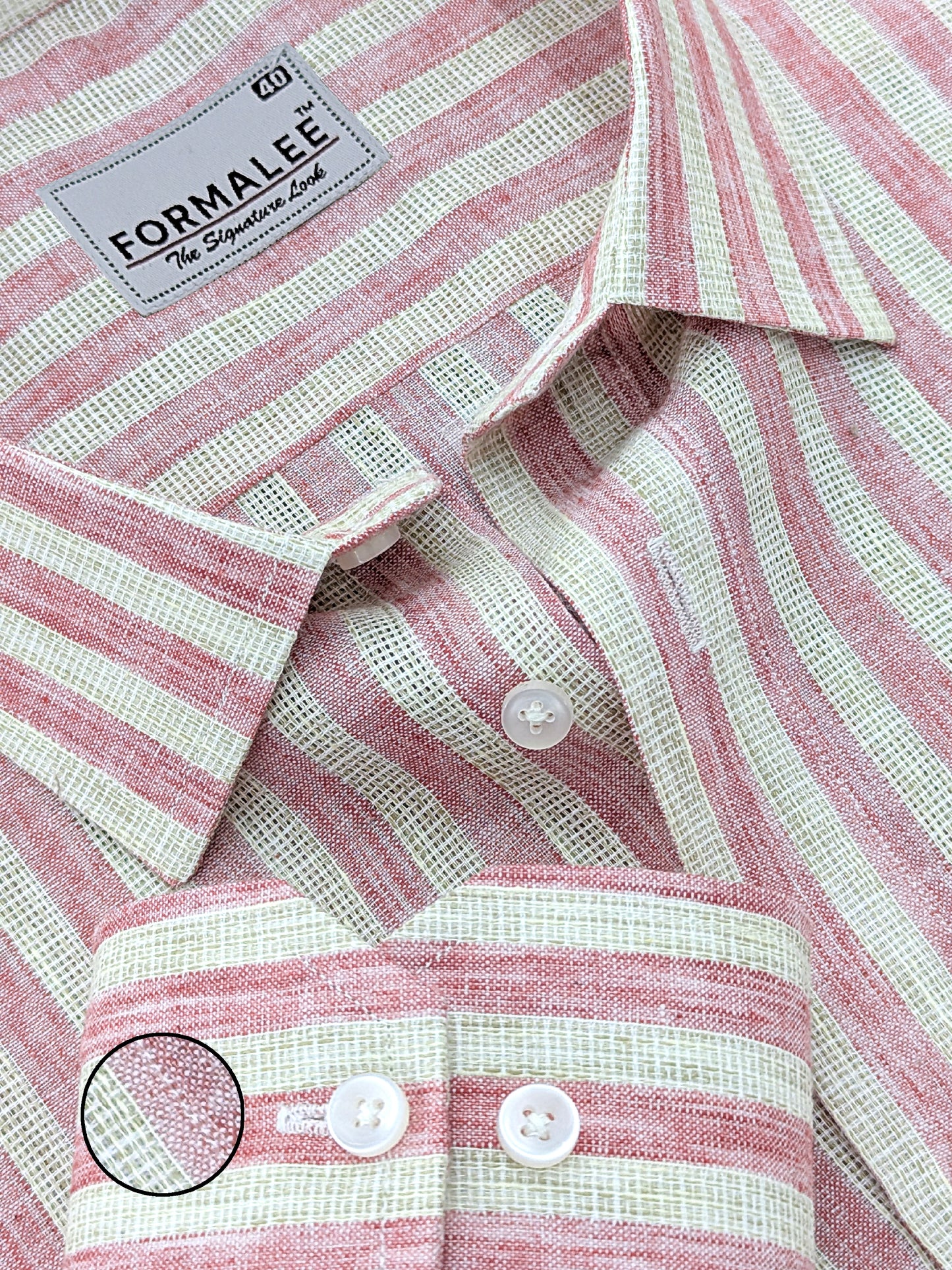 Aurelius Premium Linen Cotton Dusty Rose Cream Stripe Formal Shirt
