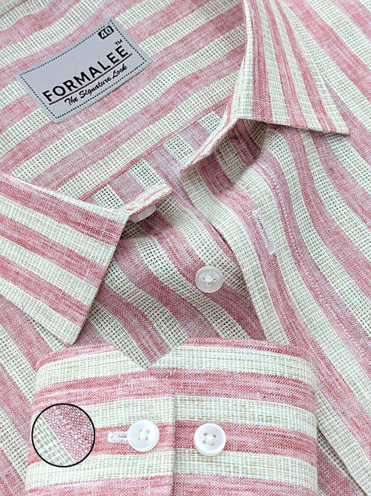 Aurelius Premium Linen Cotton Dusty Rose Cream Stripe Formal Shirt