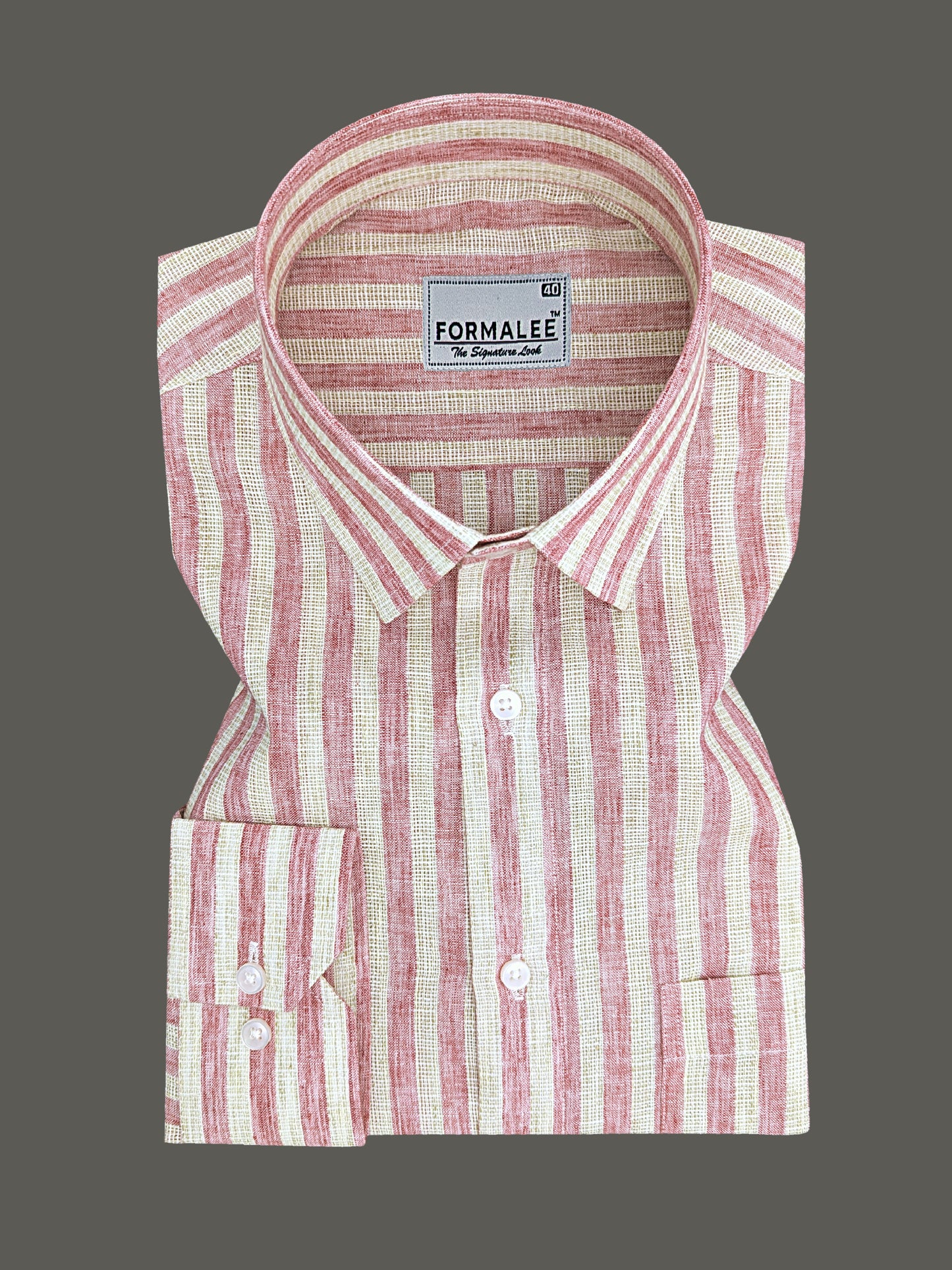 Aurelius Premium Linen Cotton Dusty Rose Cream Stripe Formal Shirt