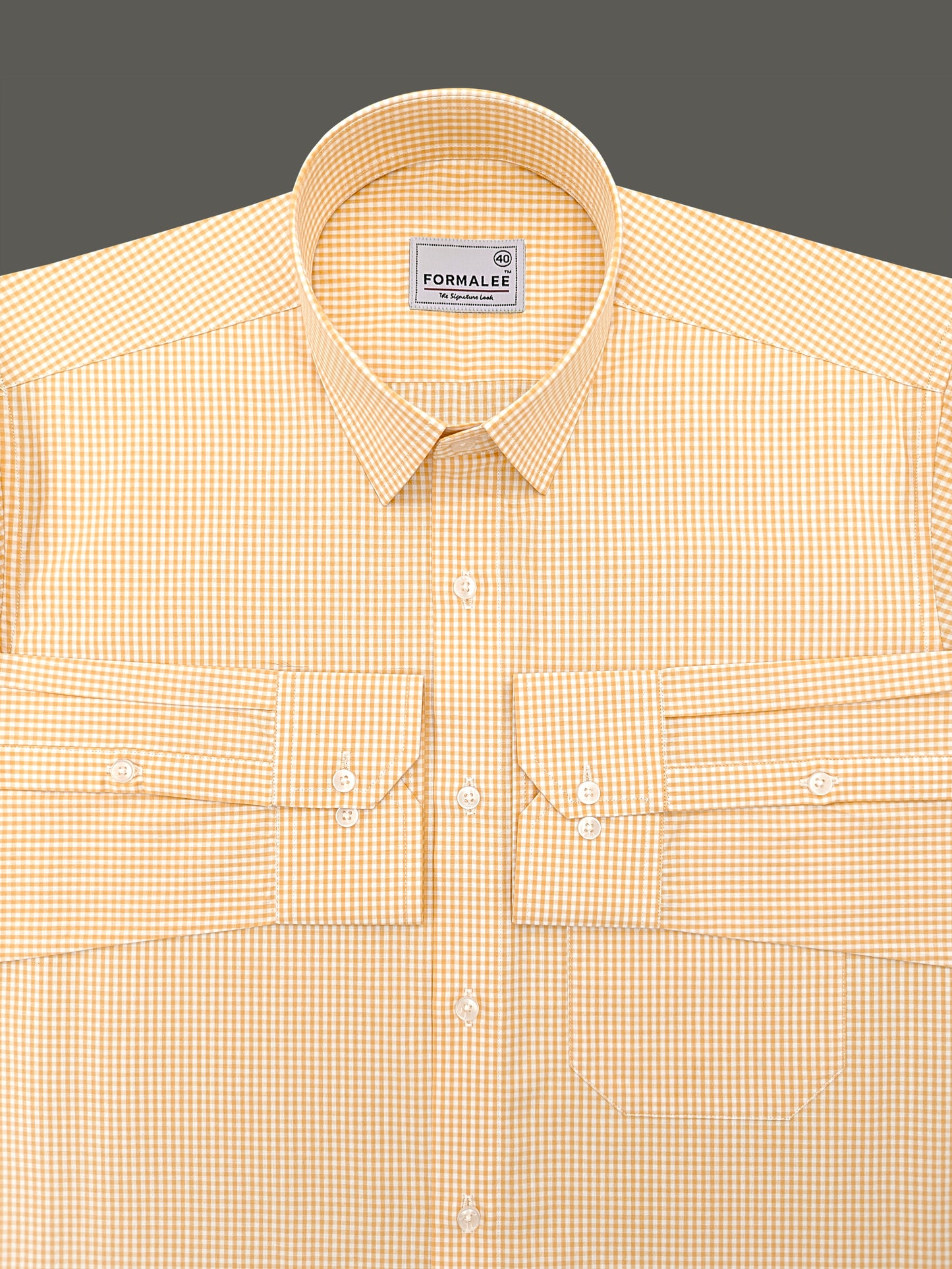 Premium Cotton Golden Yellow Gingham Checks Formal Shirt