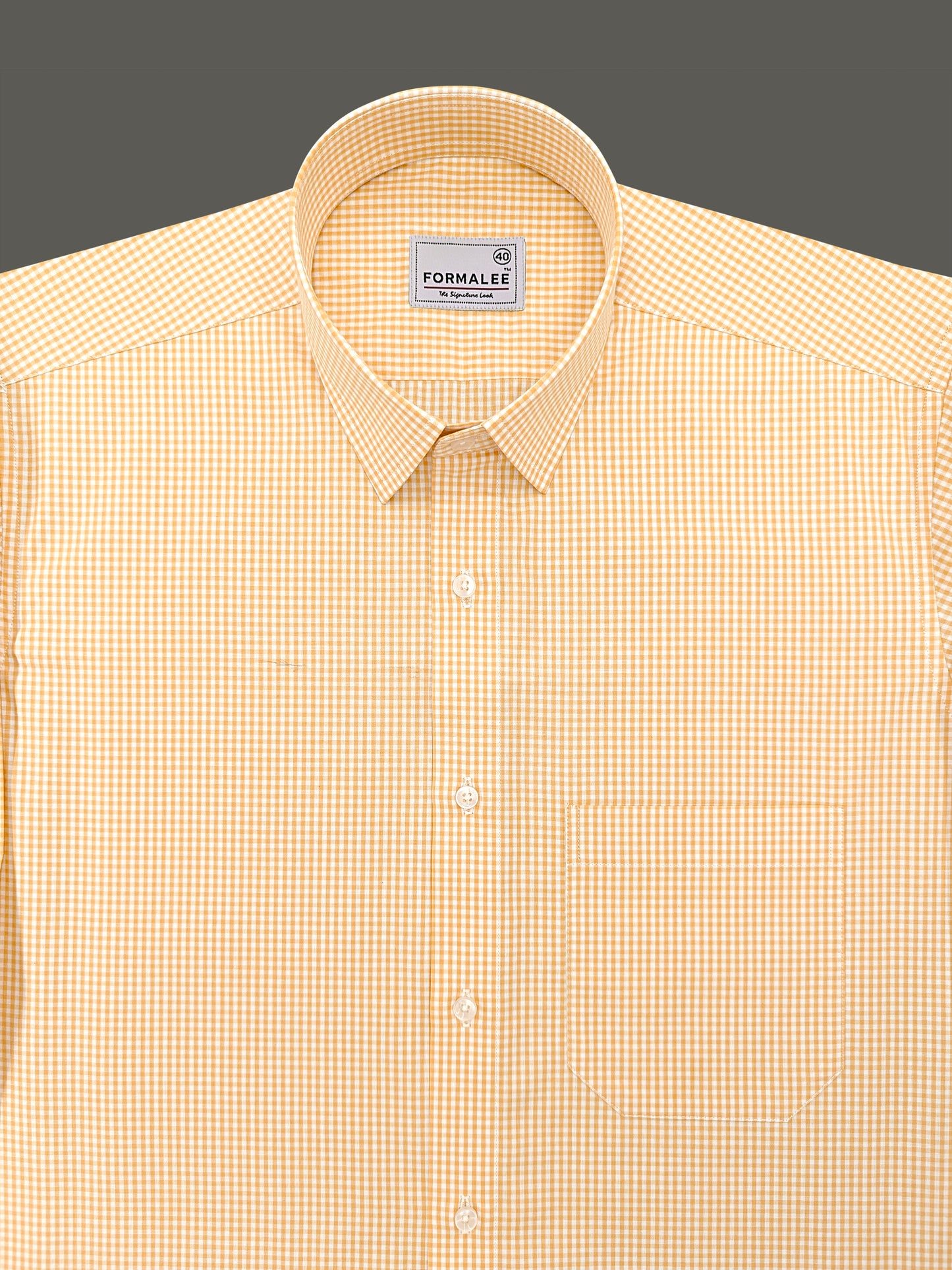 Premium Cotton Golden Yellow Gingham Checks Formal Shirt