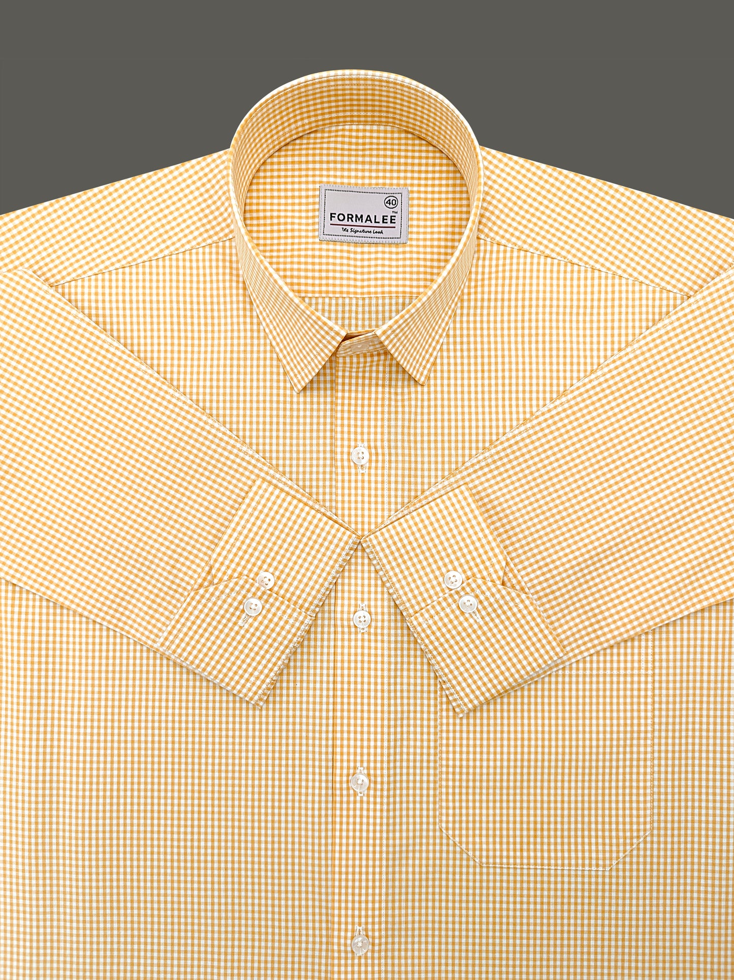Premium Cotton Golden Yellow Gingham Checks Formal Shirt