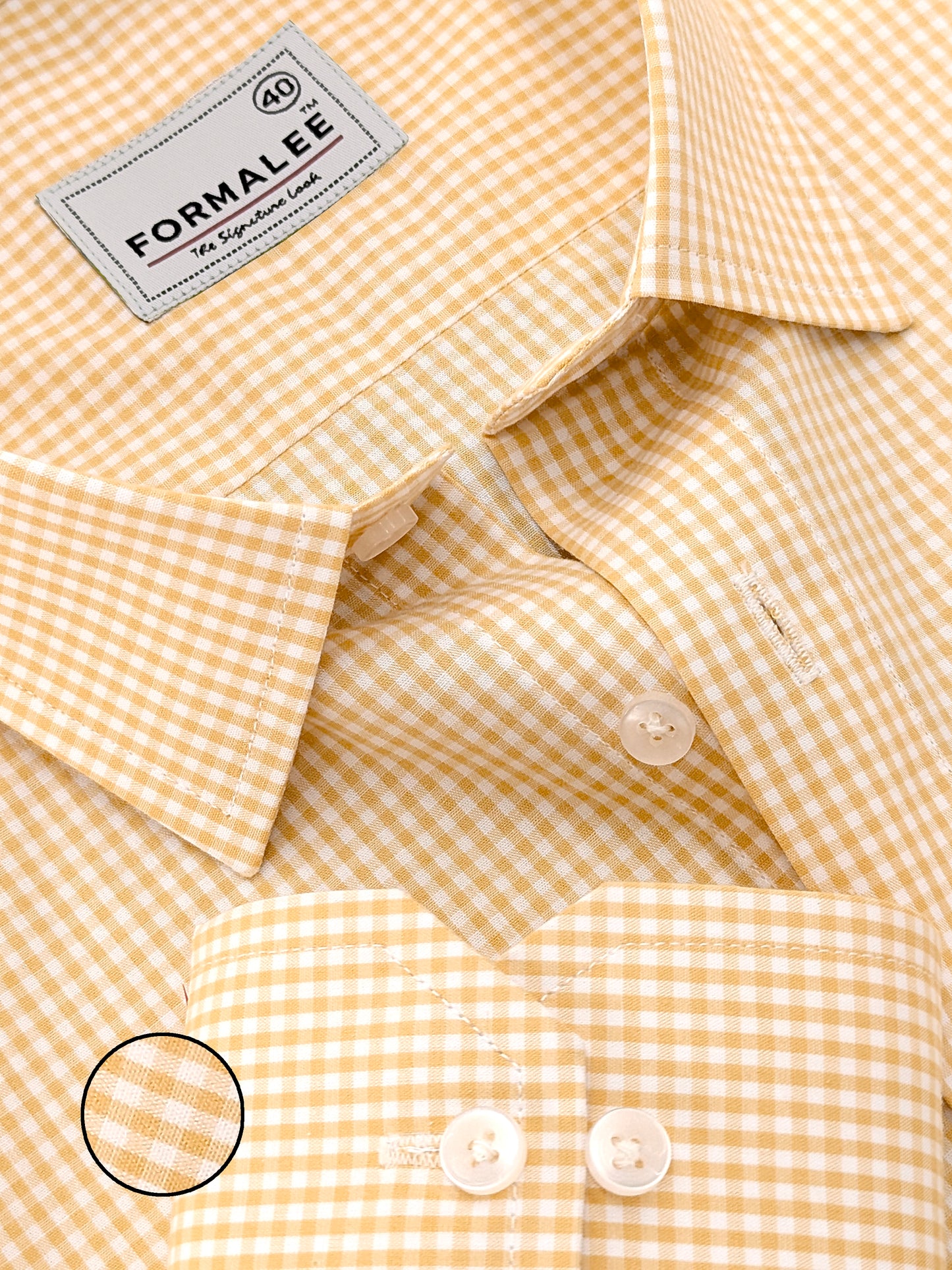 Premium Cotton Golden Yellow Gingham Checks Formal Shirt