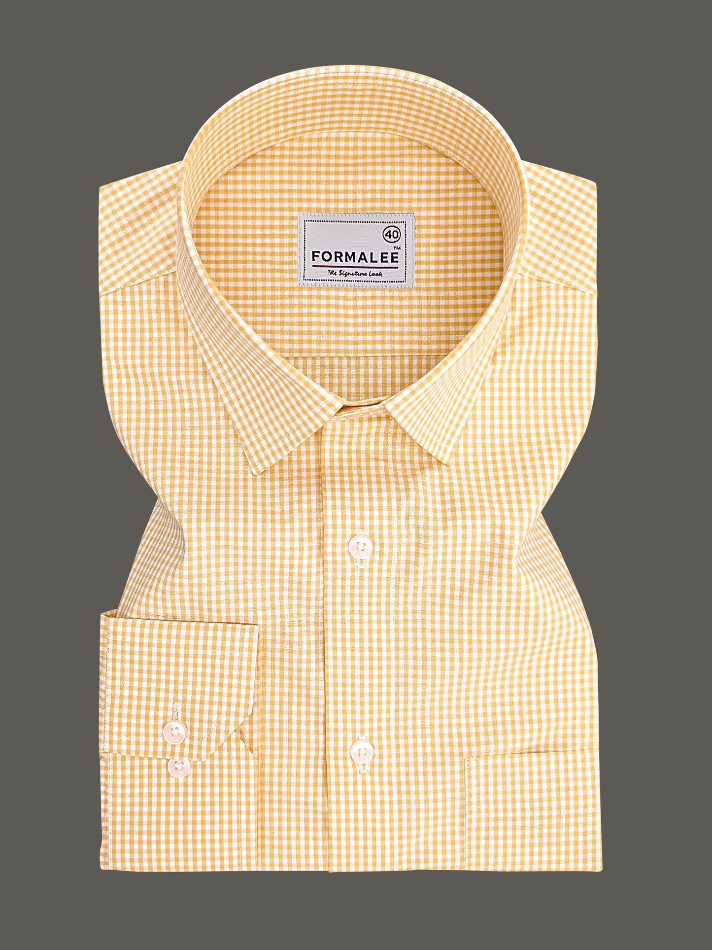 Premium Cotton Golden Yellow Gingham Checks Formal Shirt