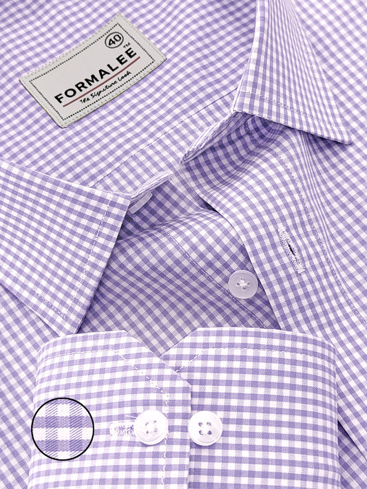 Elite Monarch Premium Cotton Lavender Gingham Checks Formal Shirt