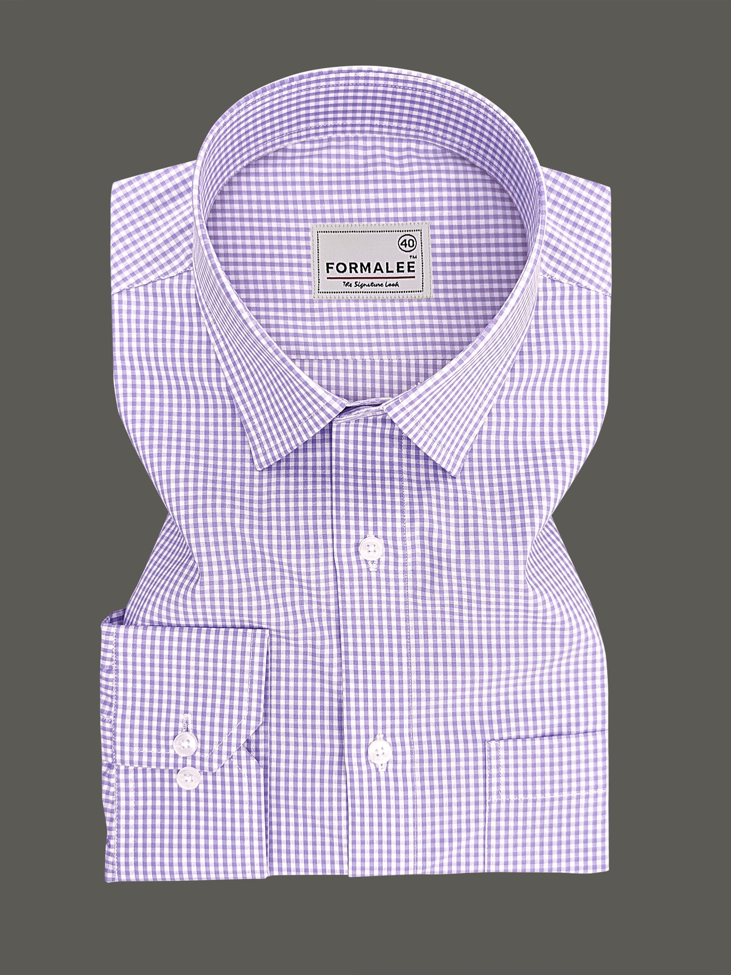Elite Monarch Premium Cotton Lavender Gingham Checks Formal Shirt