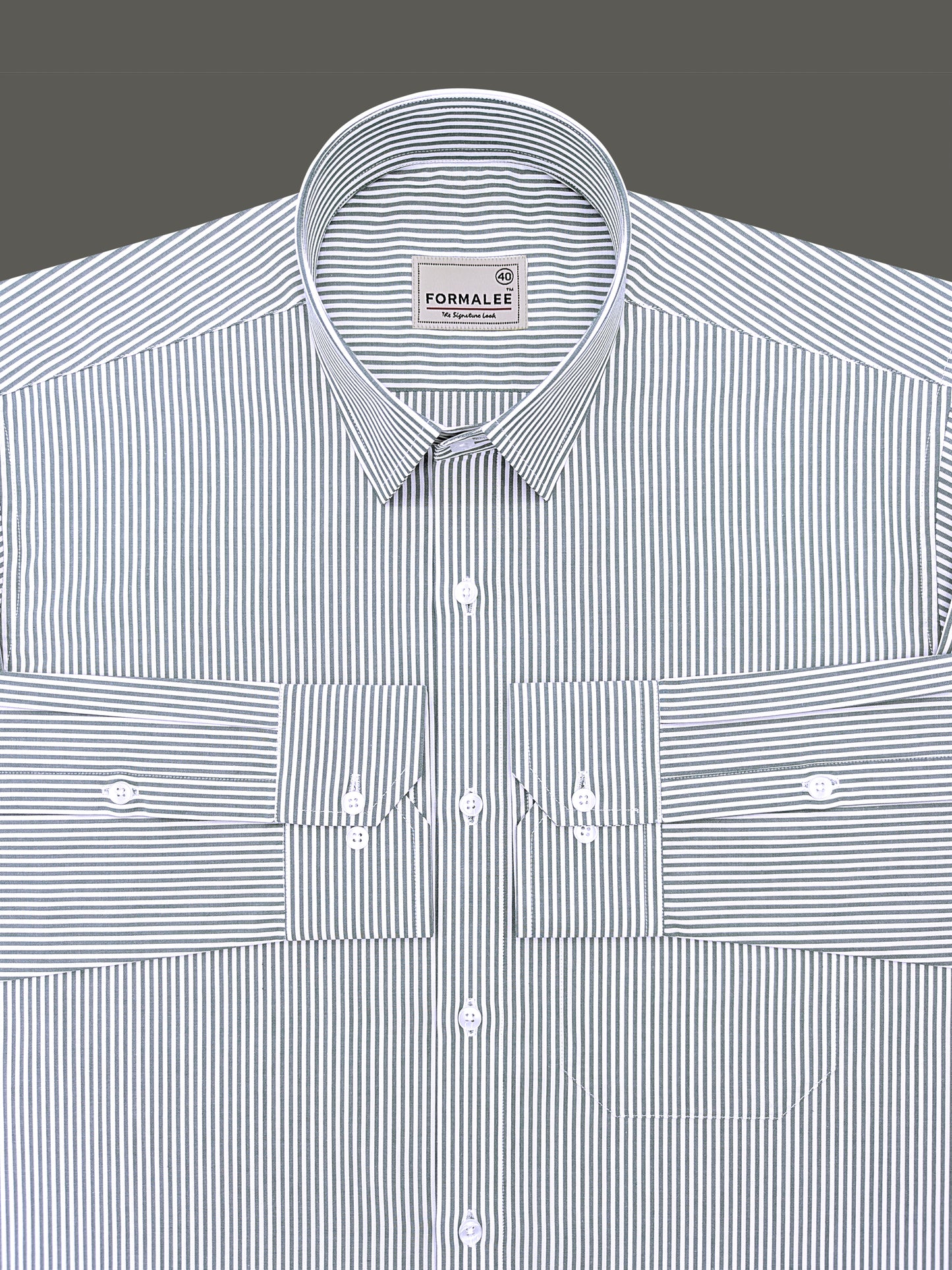 Bespoke Premium Cotton Dark Green Stripe Formal Shirt