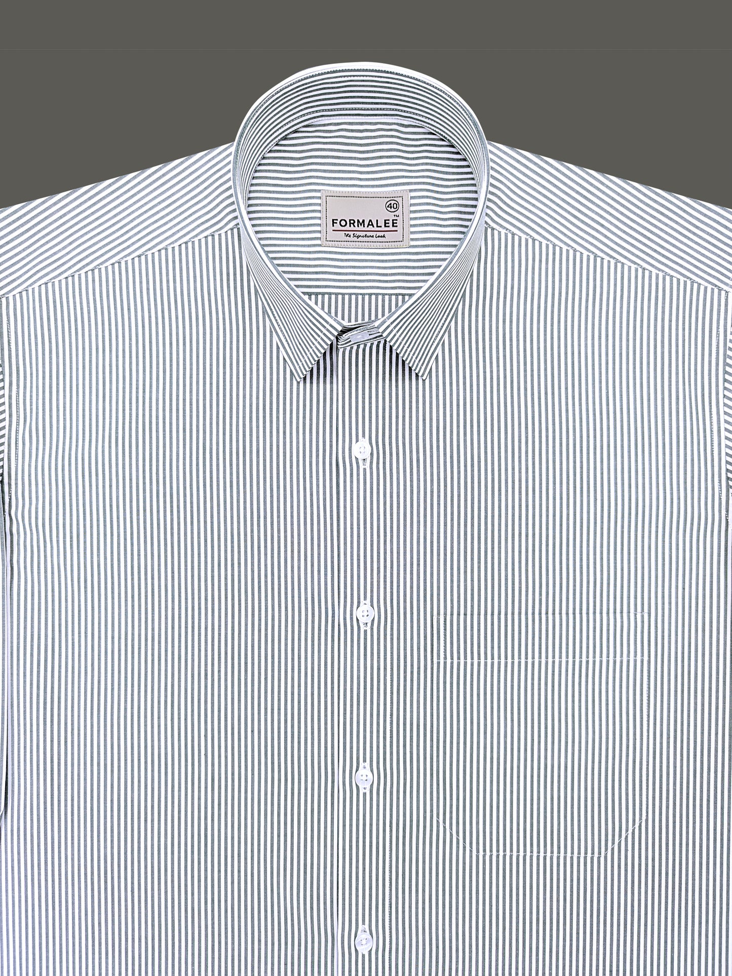 Bespoke Premium Cotton Dark Green Stripe Formal Shirt