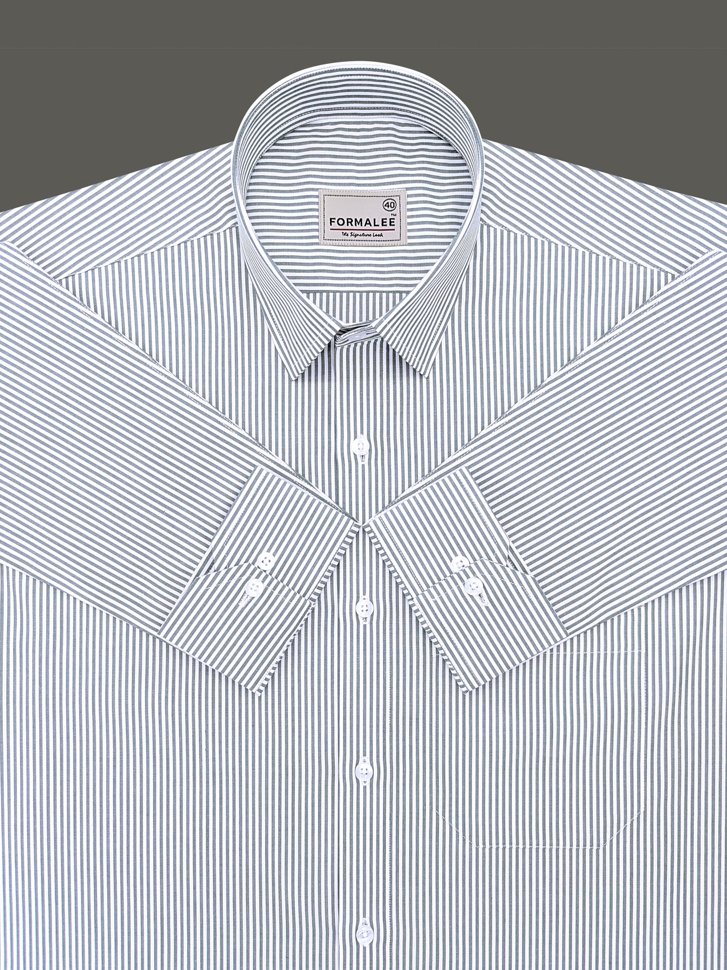 Bespoke Premium Cotton Dark Green Stripe Formal Shirt