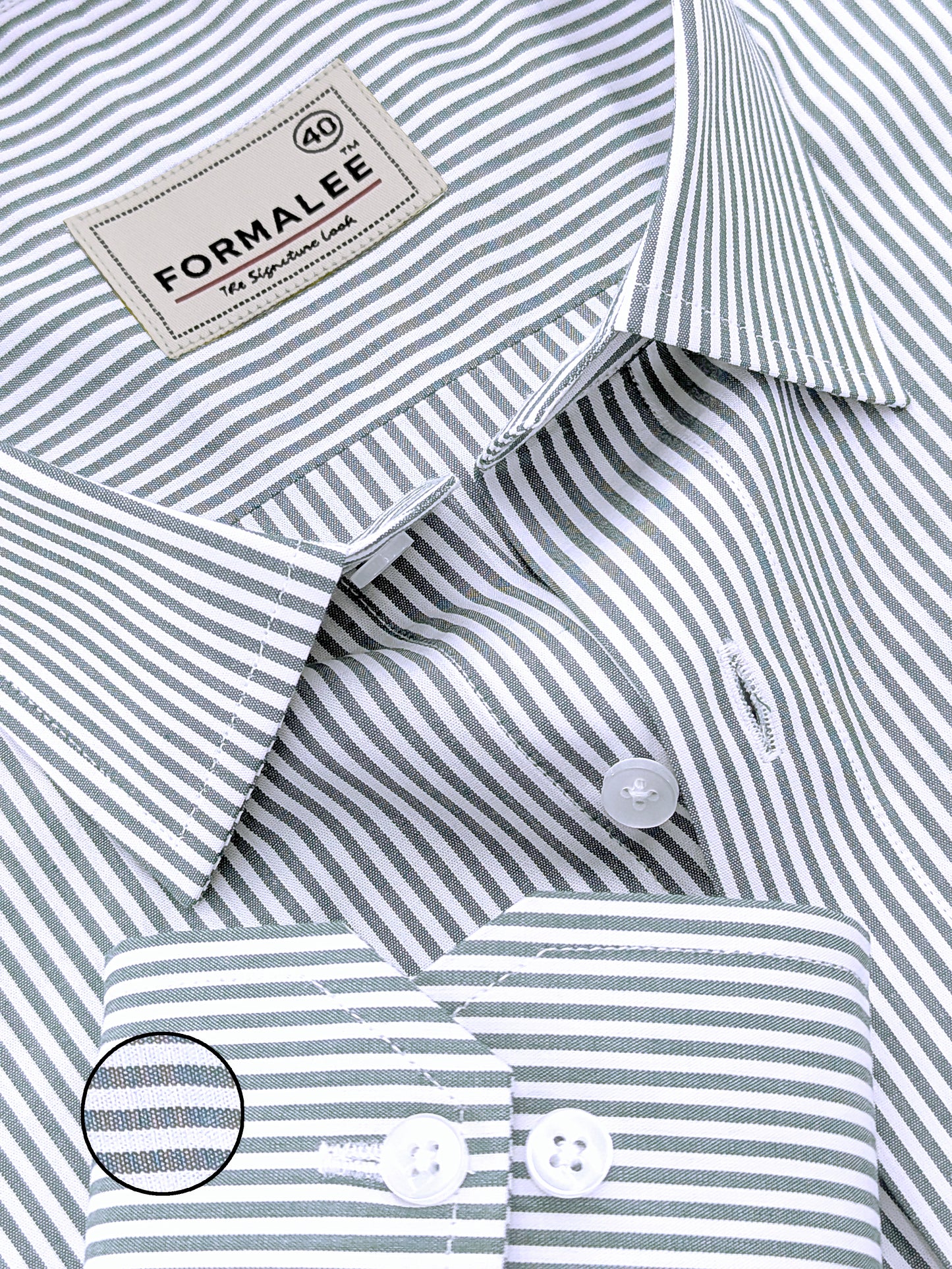 Bespoke Premium Cotton Dark Green Stripe Formal Shirt