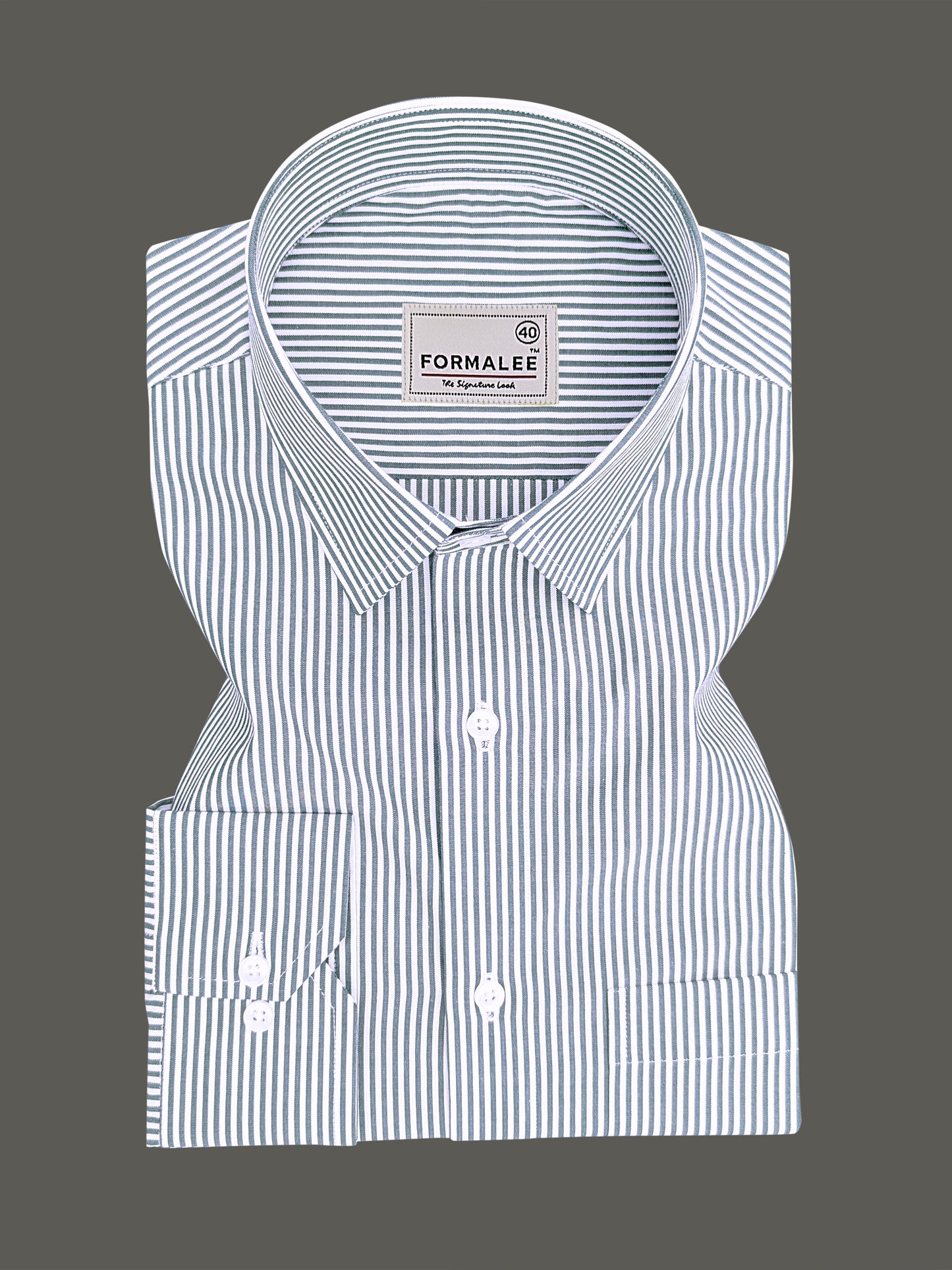 Bespoke Premium Cotton Dark Green Stripe Formal Shirt