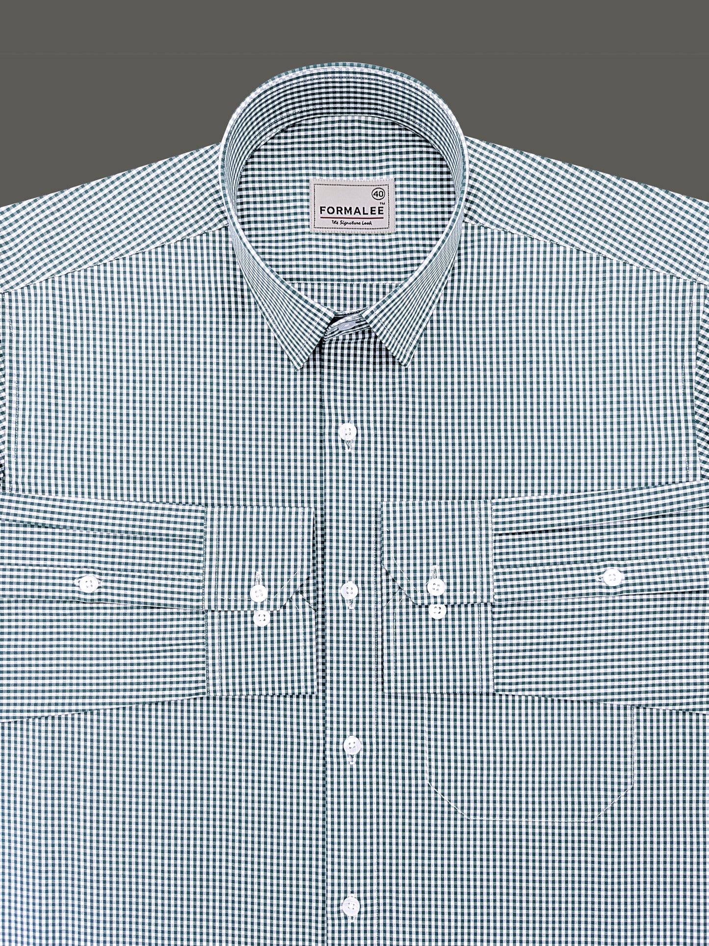 Premium Cotton Beetle Green Gingham Checks Formal Shirt